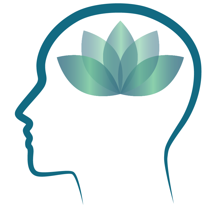 Blue and green lotus inside a blue head outline